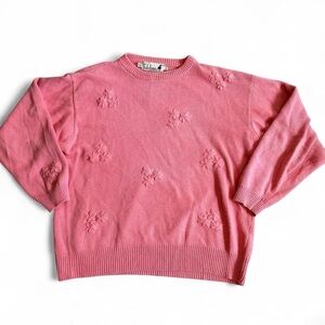 Tulchan Vintage Pink Cotton Embroidered Floral Sweater Size Large